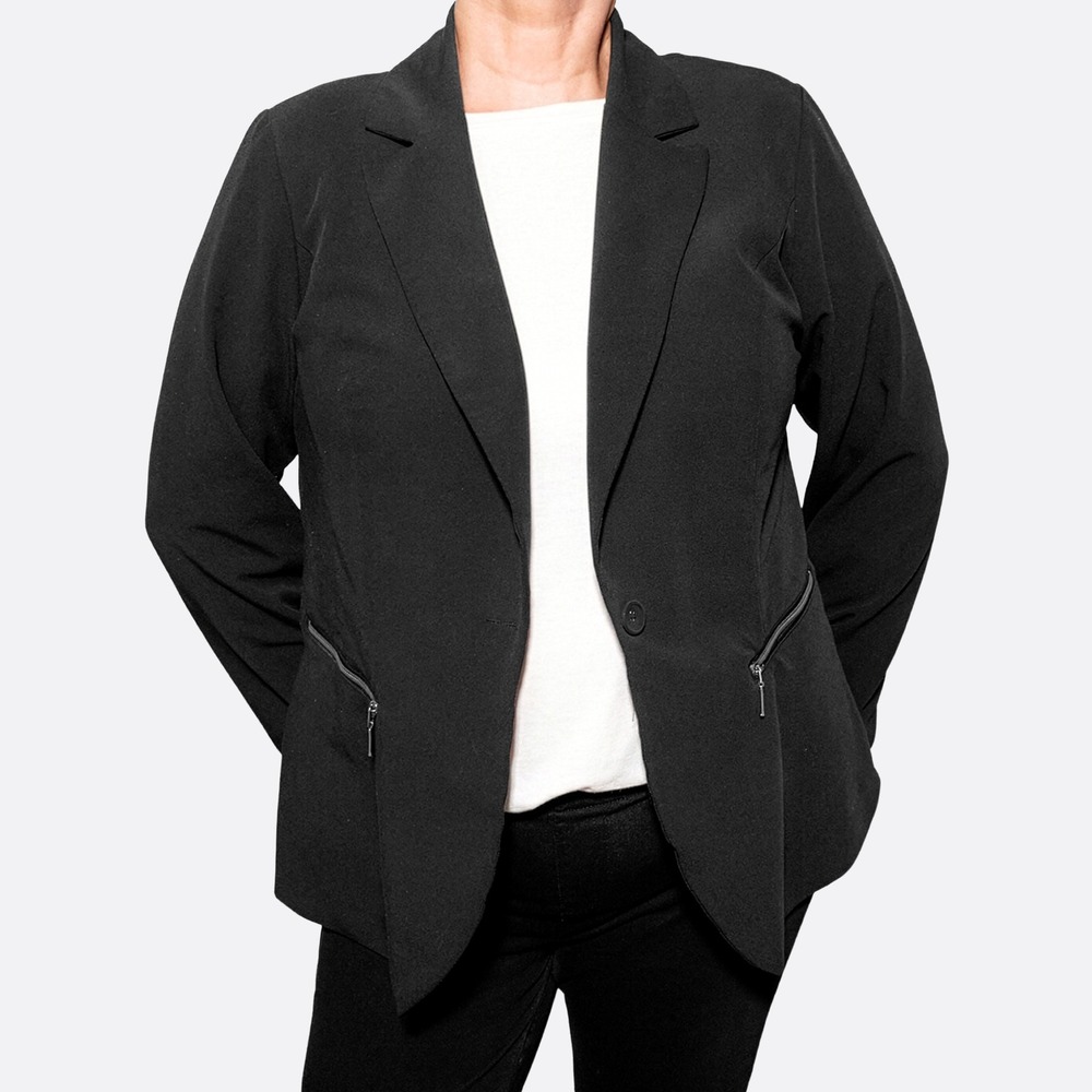 Torrid Black One Button Zipper Pocket Blazer Jacket XL 1X 14 16 Office Work